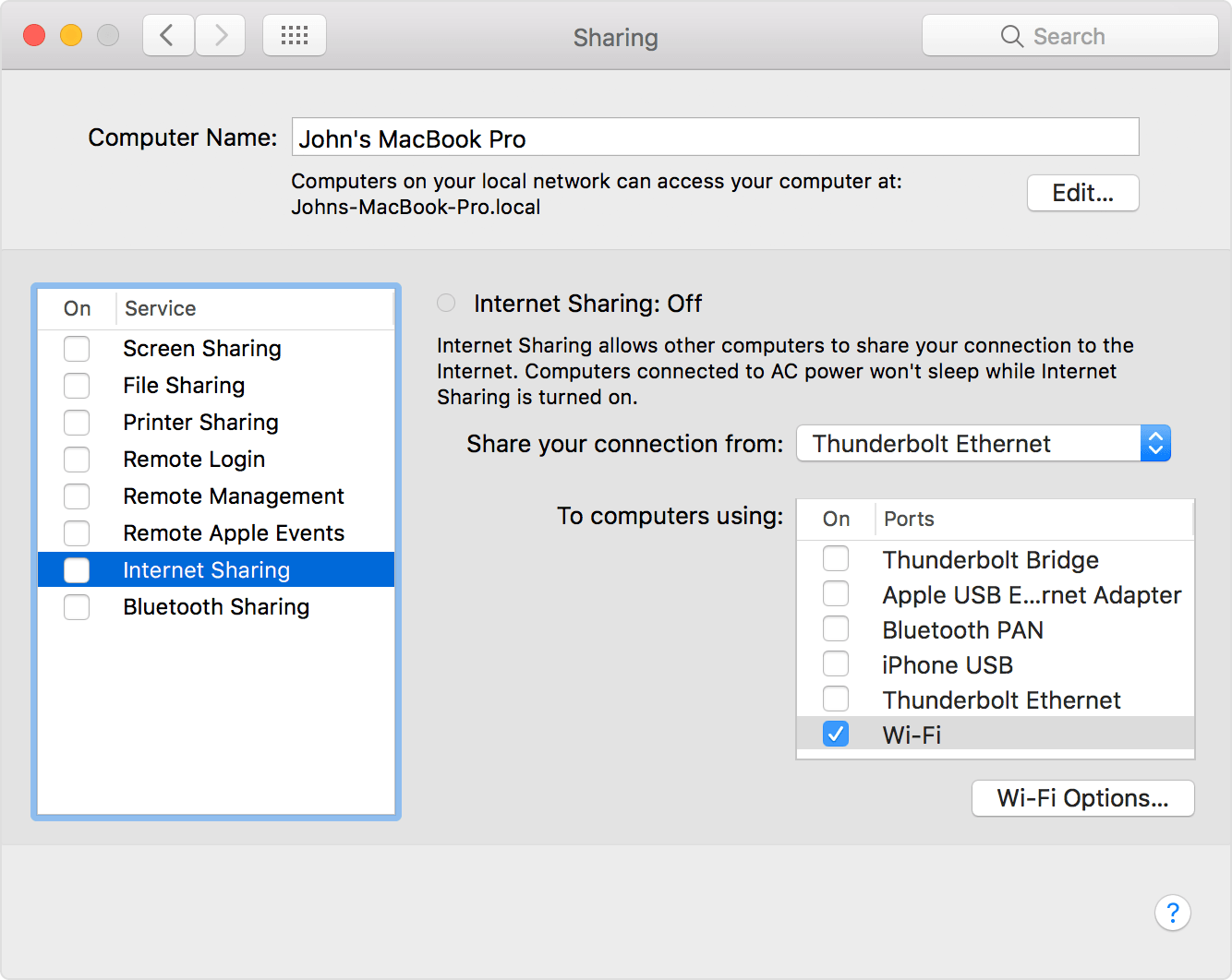 share the Wi-Fi connection from the Mac